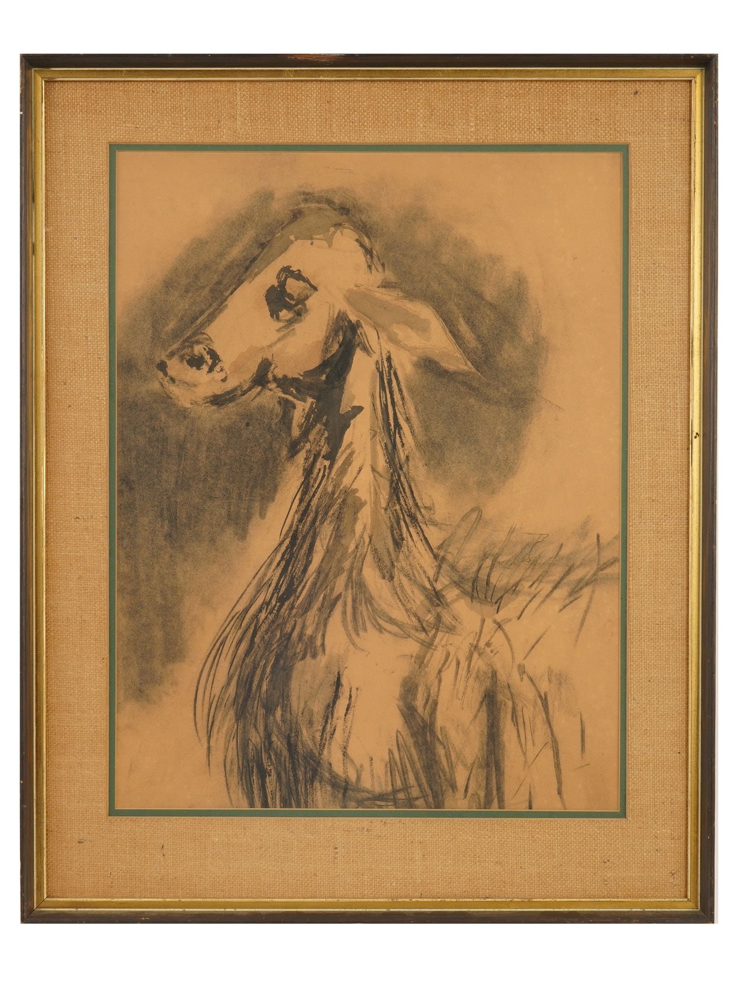 VINTAGE INK PAINTING HEAD OF A DONKEY (1 of 3)