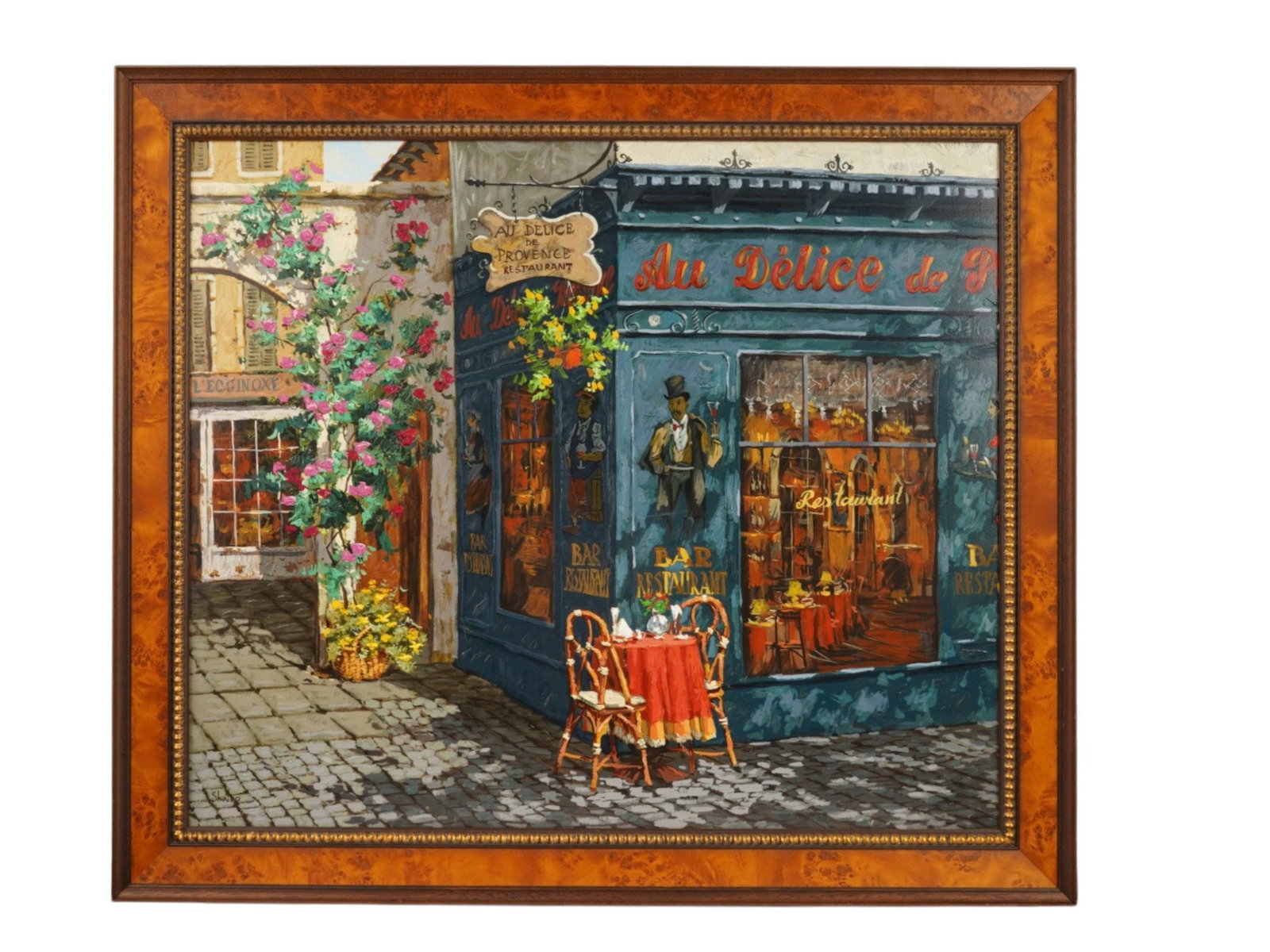 RUSSIAN OIL PAINTING OVER PRINT BY VIKTOR SHVAIKO: Viktor Shvaiko, Russian, born 1965, a hand-embellished limited-edition oil painting on print titled Afternoon Shadows, also known as Afternoon Shadows, Au Delice de Provence. The romantic Parisian sce