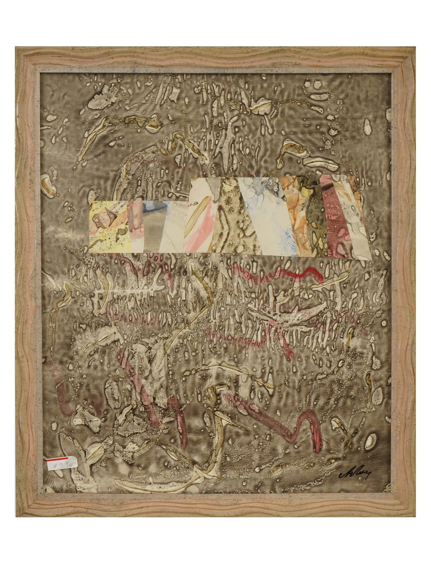 ALEXANDER LOZOVOY RUSSIAN COLLAGE GARDEN SPRING 2006: Alexander Lozovoy, Russian, born 1949, a monotype and collage composition titled Garden Awaiting Spring, 2006. Signed by the artist lower right and executed in his distinctive avant-garde style. Frame