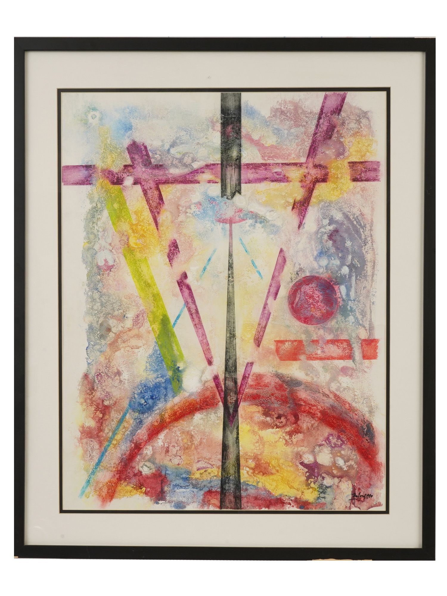 ALEXEY GLADKIKH RUSSIAN MIX MEDIA ARTWORK ON PAPER: A Russian mixed media abstract artwork on paper by Alexey Gladkikh, born 1947. Titled Geometric Series No.16. Created in New York. Signed and dated 1990 lower right. Additionally signed and inscribed 