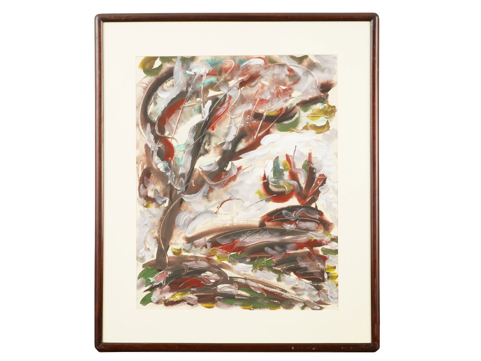 ATTR TO ANATOLY ZVEREV RUSSIAN MIXED MEDIA PAINTING: Attributed to Anatoly Timofeivich Zverev, Russian, Soviet era, 1931 to 1986, a mixed media painting on paper depicting a landscape. Signed upper to the center. Framed. Anatoly Zverev, a Nonconformist 