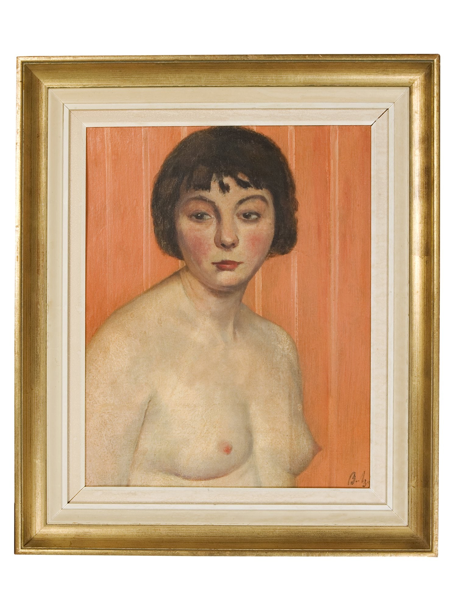 RUSSIAN PORTRAIT OIL PAINTING BY VLADIMIR LEBEDEV: Vladimir Vasilievich Lebedev, Russian, 1891 to 1967, an oil painting on board depicting a portrait of a nude woman. Signed with initials and dated 33, lower right. Framed. Vladimir Vasilyevich Lebedev
