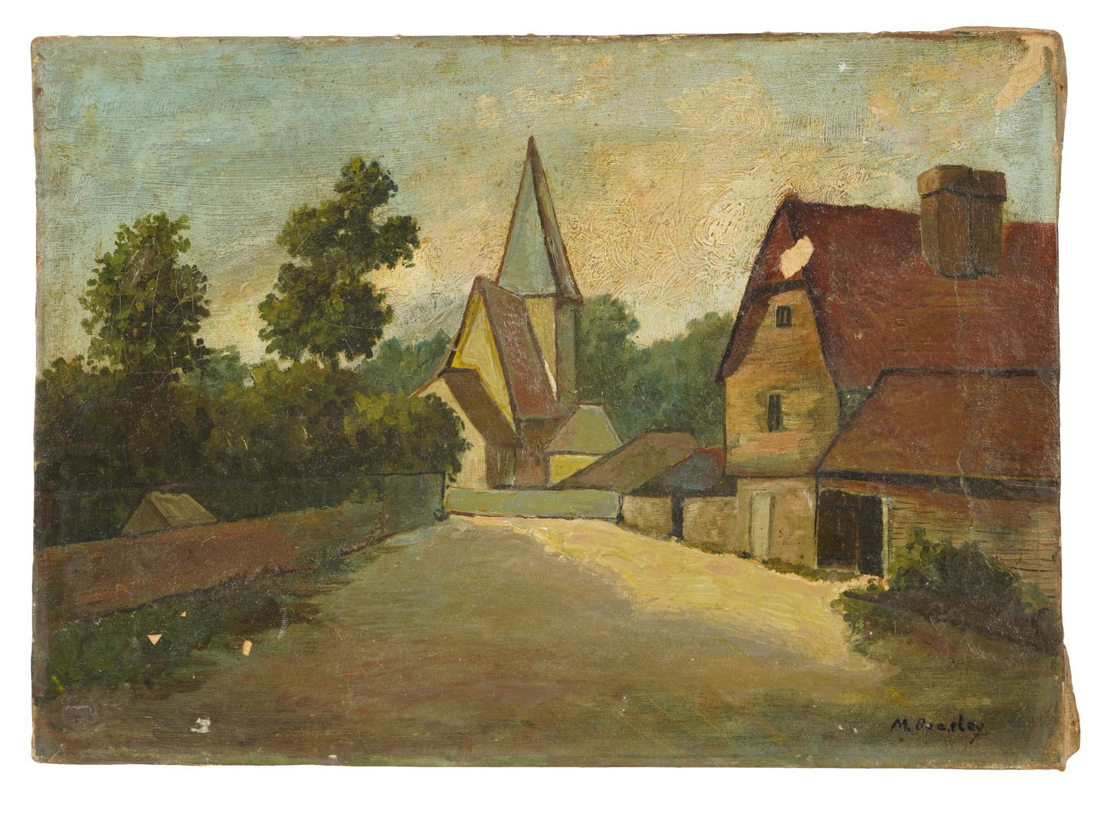 EUROPEAN OIL LANDSCAPE PAINTING SIGNED M. BEASLEY (1 of 5)
