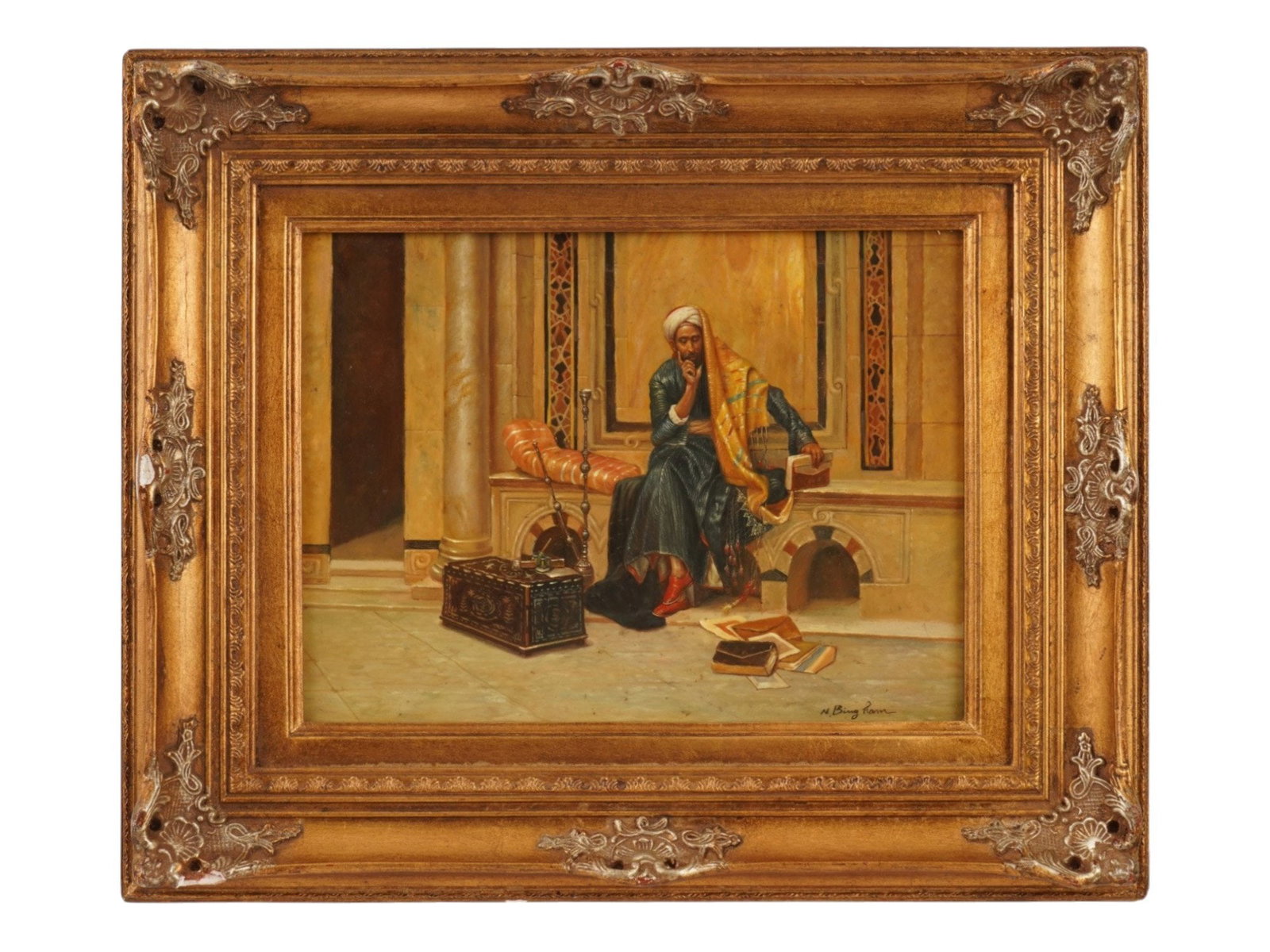 MID CENTURY ORIENTALIST PAINTING BY N. HENRY BINGHAM (1 of 4)