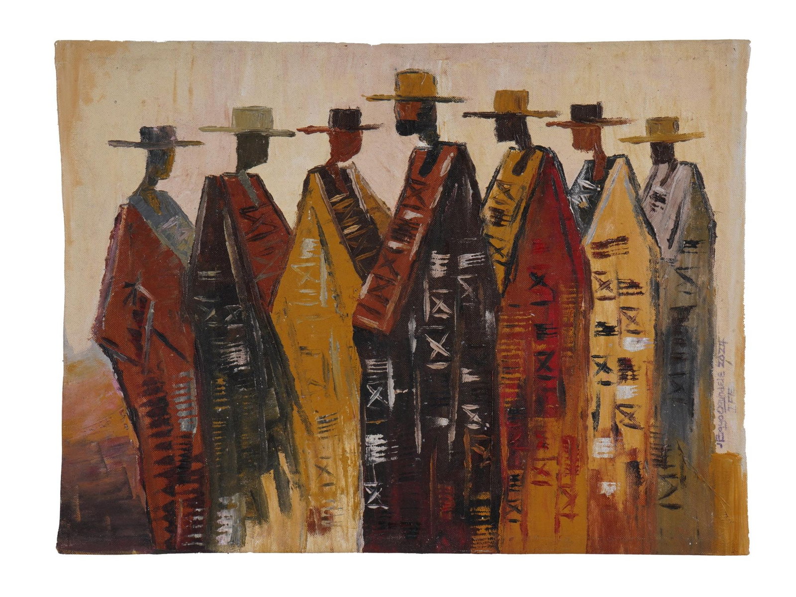 CONTEMPORARY NIGERIAN OIL PAINTING BY BAYO OGUNDELE: Bayo Ogundele, Nigerian, born 1949, an oil painting on canvas, Elders, 2024. Signed, inscribed, Ife, and dated, lower right. Provenance: Private Collection of Mrs. Bukola Osukoya. Contemporary Nigeria
