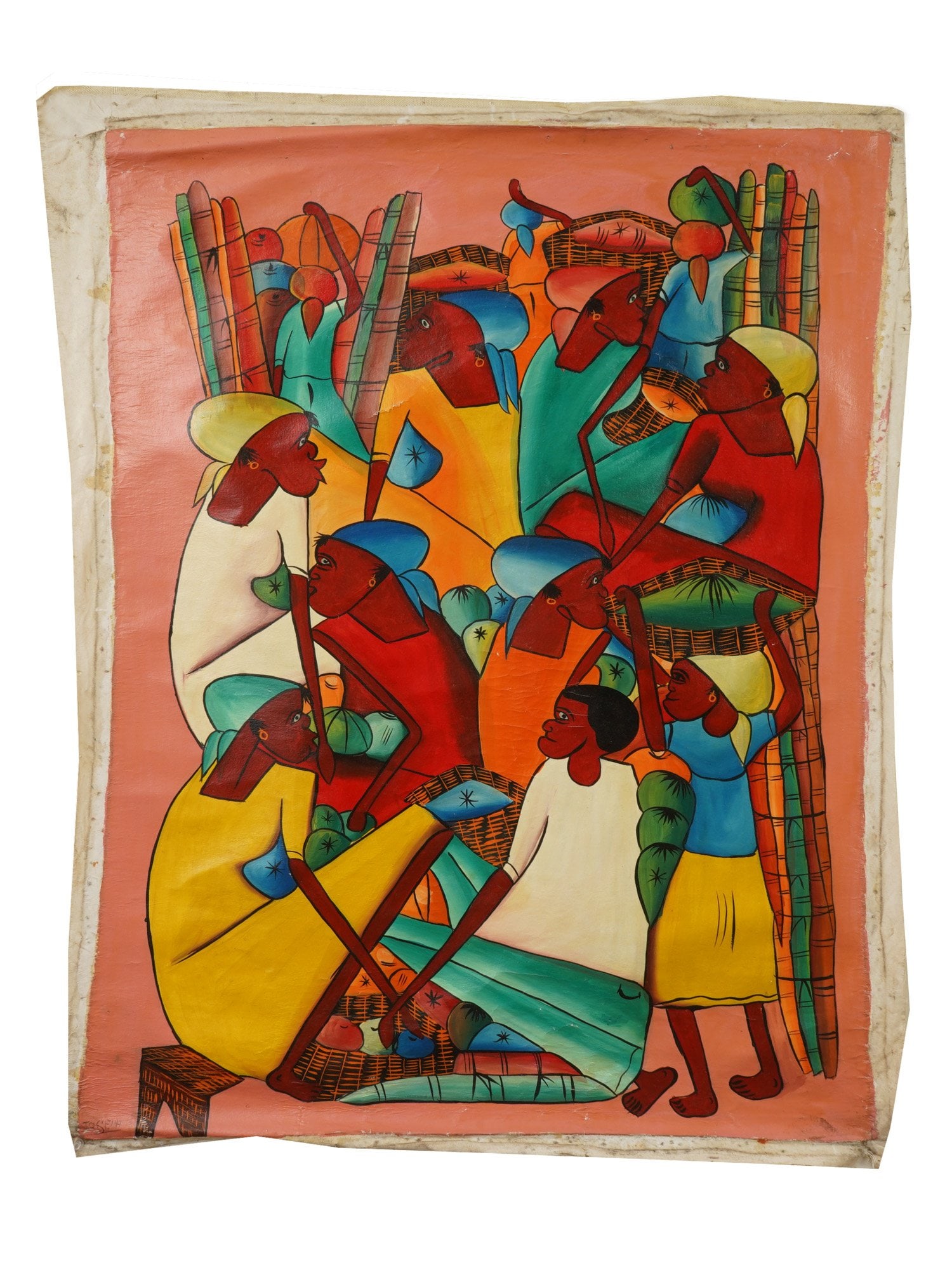 HAITIAN NAIVE SCHOOL OIL PAINTING OF A MARKET SCENE (1 of 7)