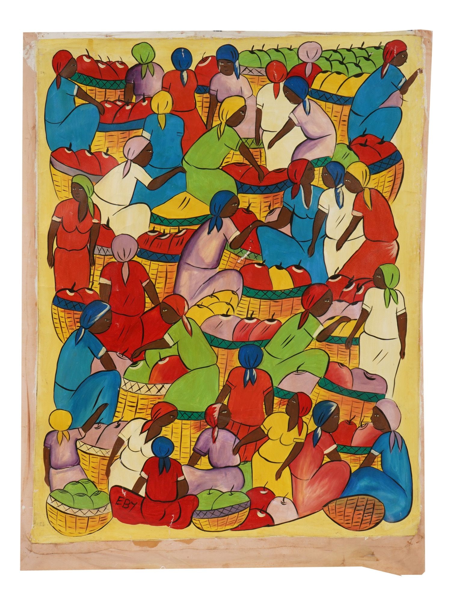 HAITIAN NAIVE SCHOOL OIL PAINTING OF A MARKET SCENE (1 of 7)