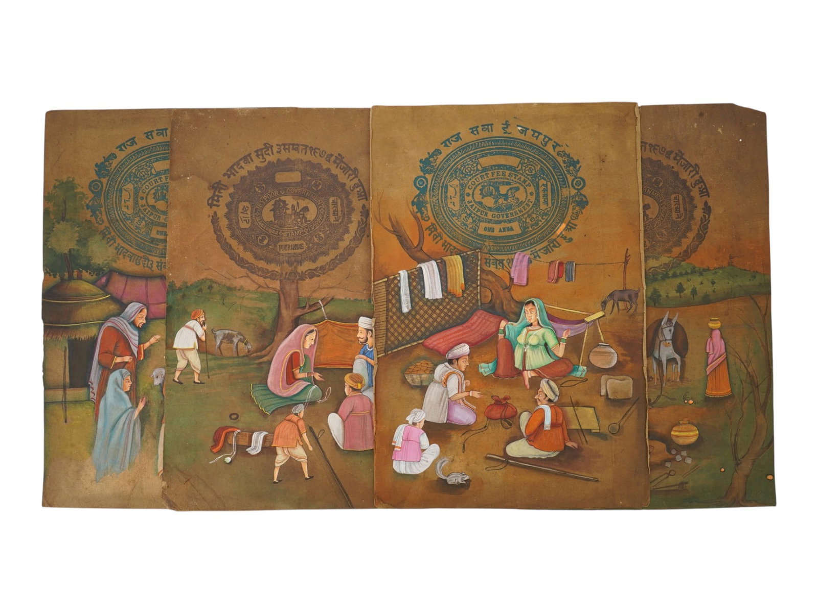 SET INDIAN JAIPUR SCHOOL MINI PAINTINGS ON STAMP PAPER (1 of 5)