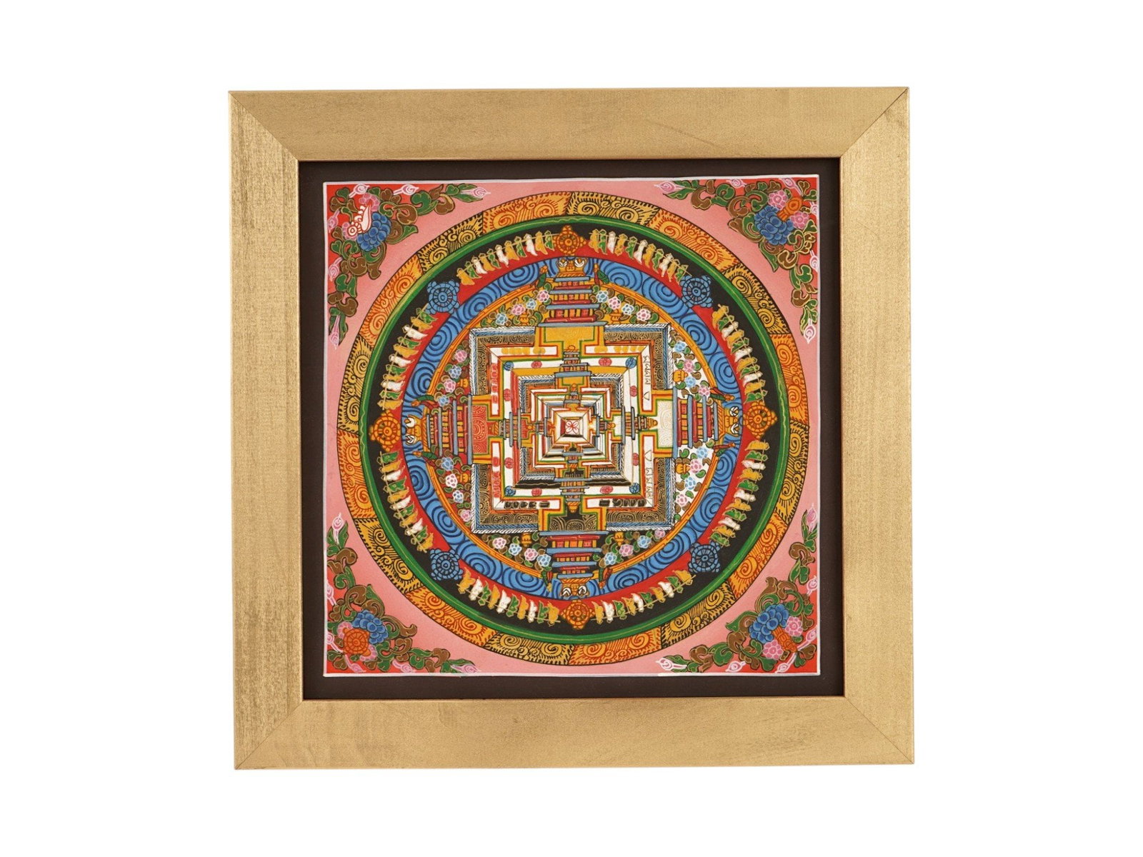 TIBETAN BUDDHIST KALACHAKRA MANDALA THANGKA PAINTING: A Tibetan Buddhist Kalachakra Mandala thangka painting, traditionally symbolizing the Wheel of Time and the interconnectedness of the cosmos, human body, and mind. The intricate composition centers