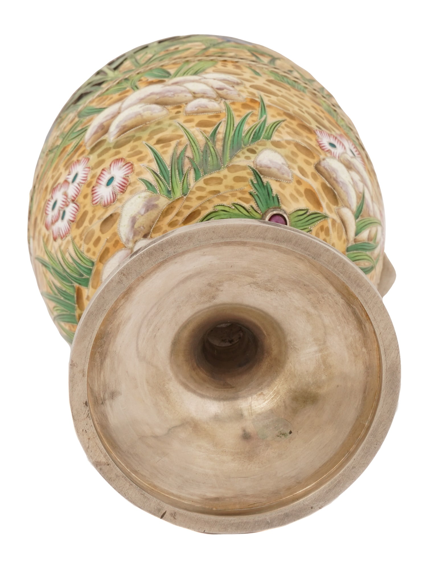 EXTRA LARGE RUSSIAN SILVER ENAMEL EASTER EGG W STAND - 8