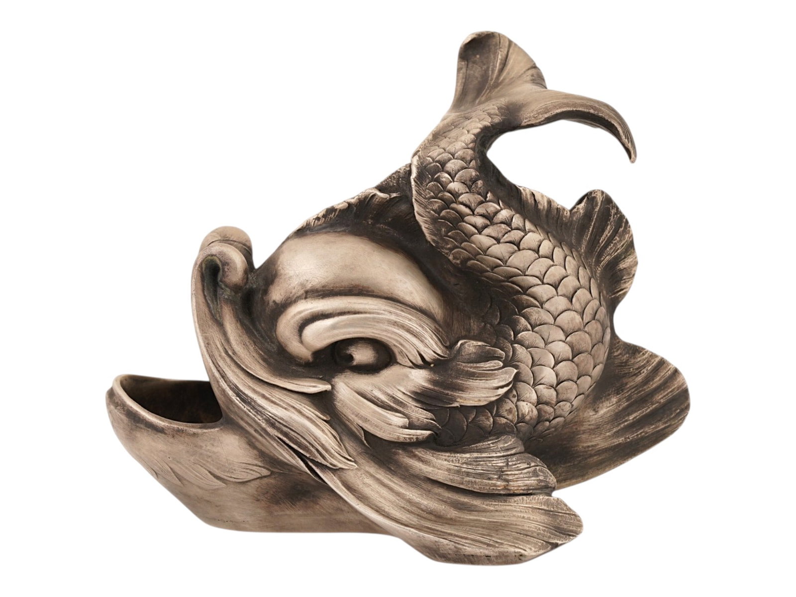 LARGE RUSSIAN SOLID SILVER DOLPHIN CAVIAR HOLDER - 2