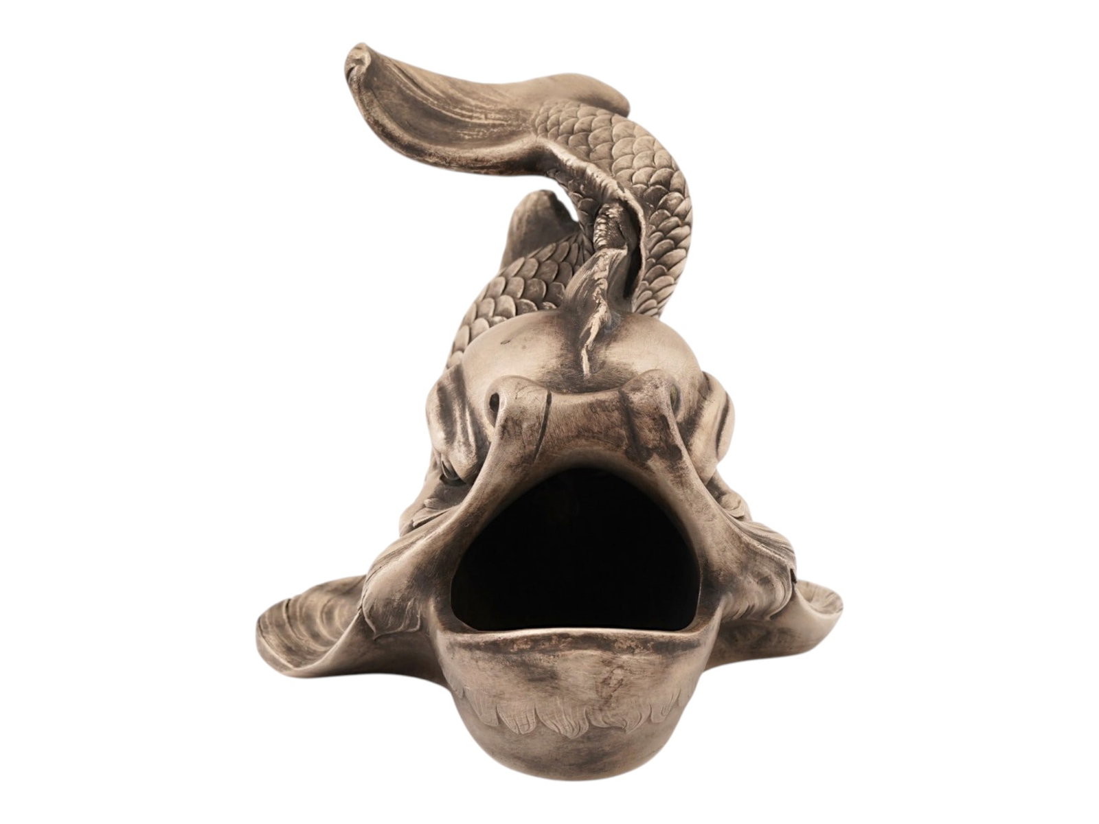 LARGE RUSSIAN SOLID SILVER DOLPHIN CAVIAR HOLDER - 3