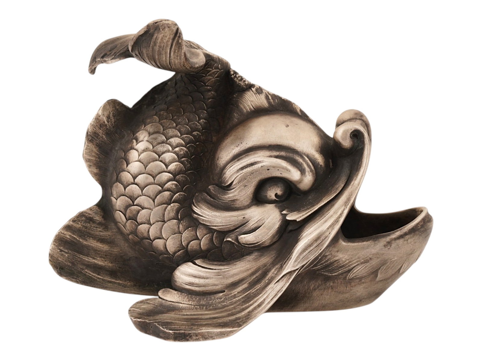 LARGE RUSSIAN SOLID SILVER DOLPHIN CAVIAR HOLDER - 4