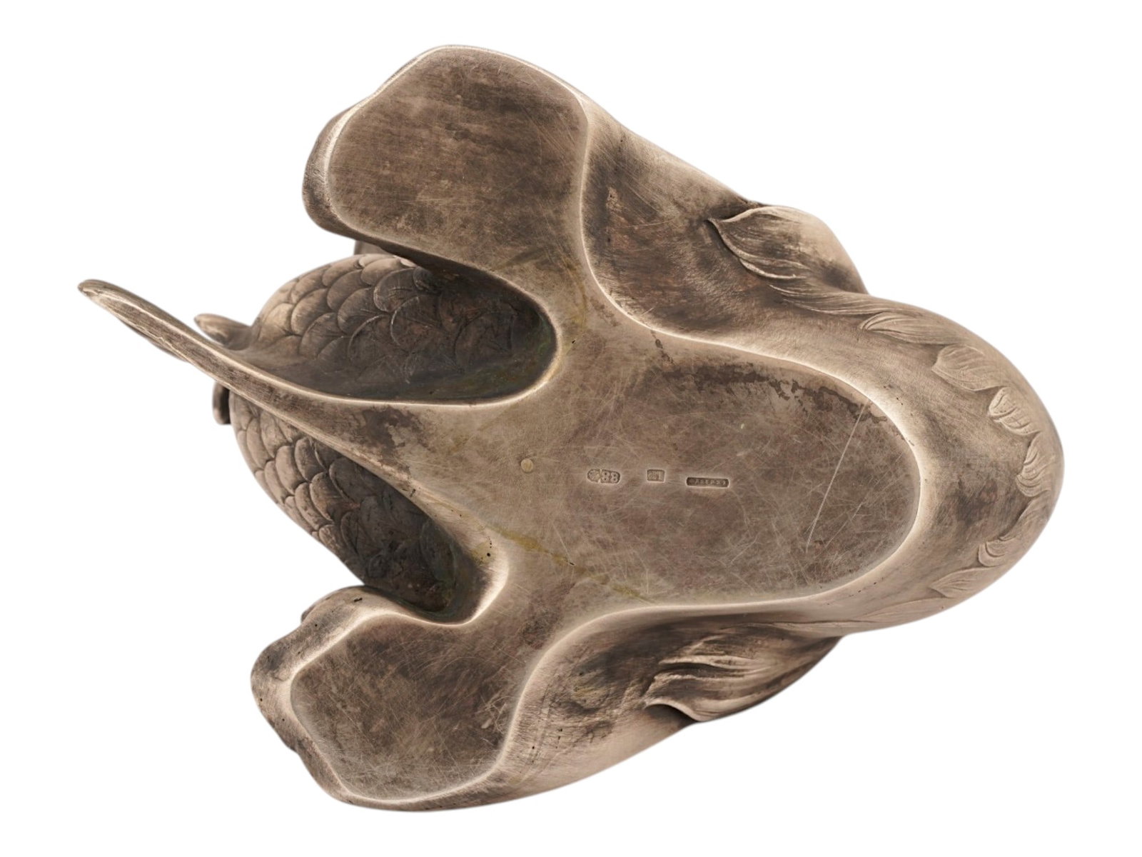 LARGE RUSSIAN SOLID SILVER DOLPHIN CAVIAR HOLDER - 7