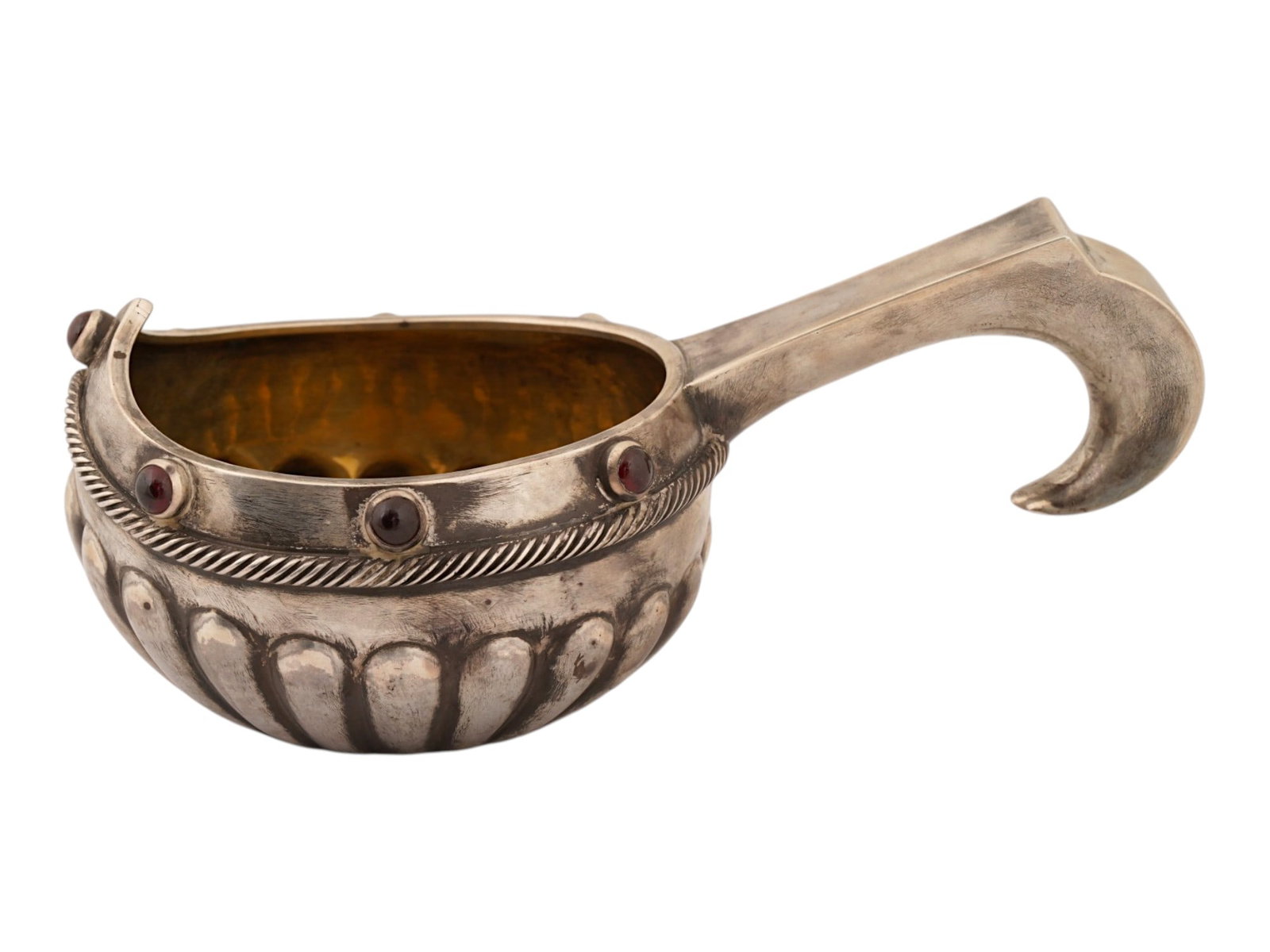 LARGE RUSSIAN SILVER KOVSH WITH GEMSTONES (1 of 8)