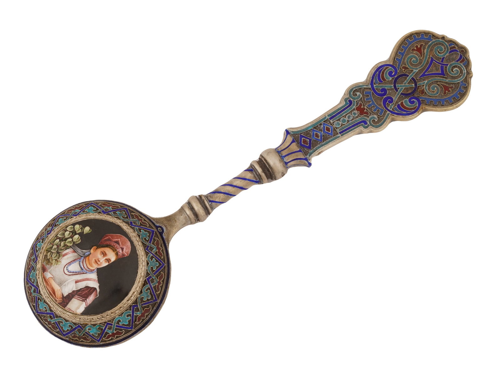 RUSSIAN SILVER CLOISONNE ENAMEL SPOON W MINIATURE (1 of 8)