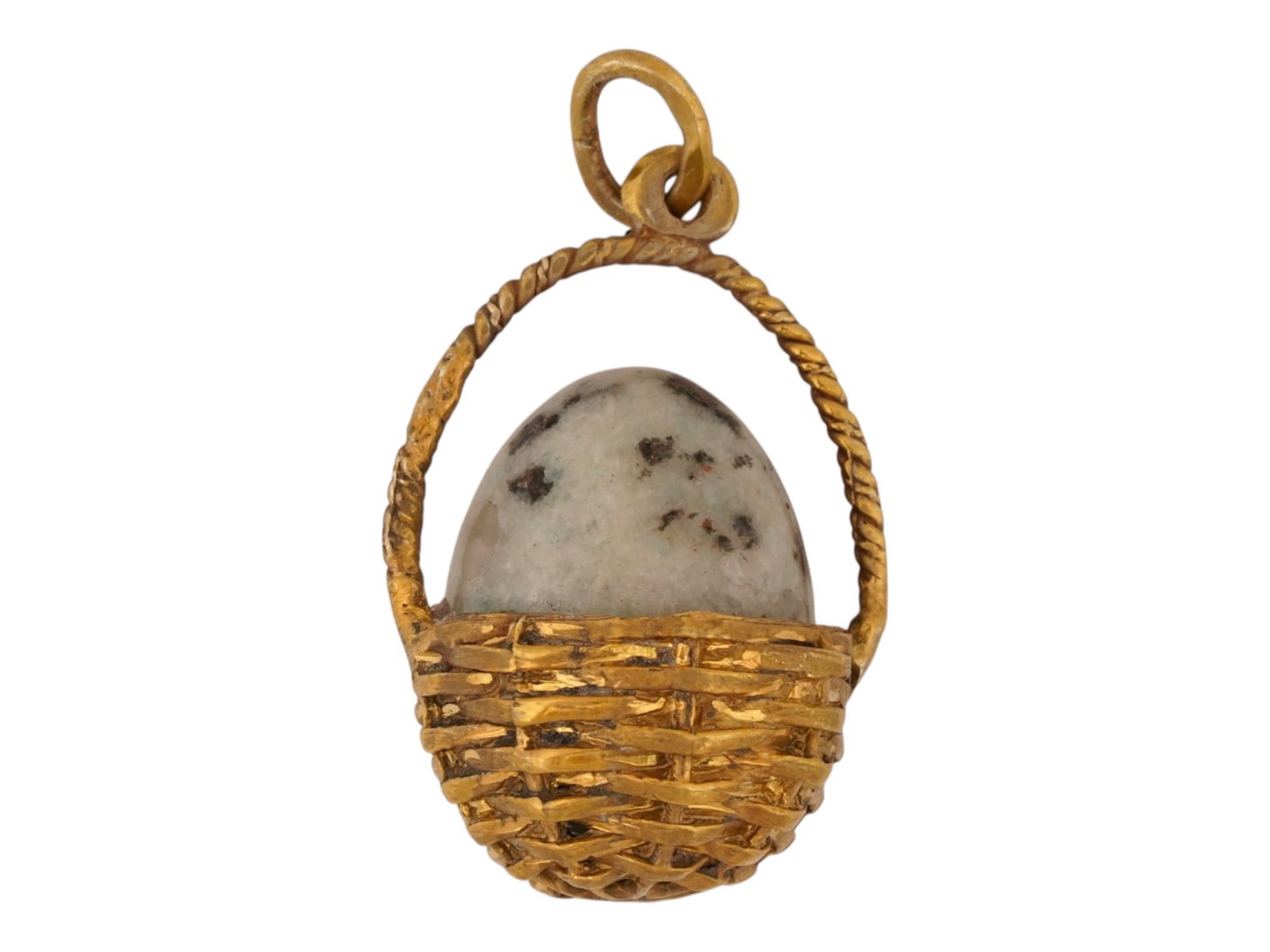 RUSSIAN SILVER DALMATIAN BASKET EASTER EGG PENDANT - 2