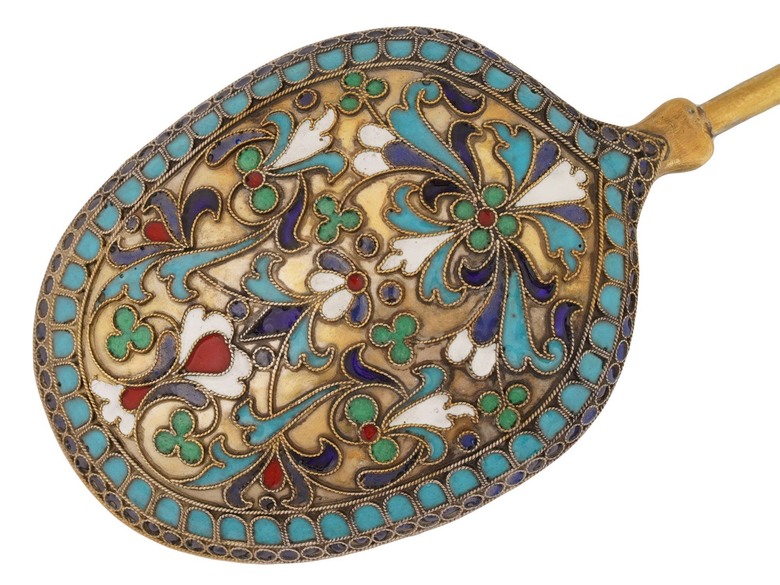 LARGE RUSSIAN GILT SILVER ENAMEL SERVING SPOON - 4