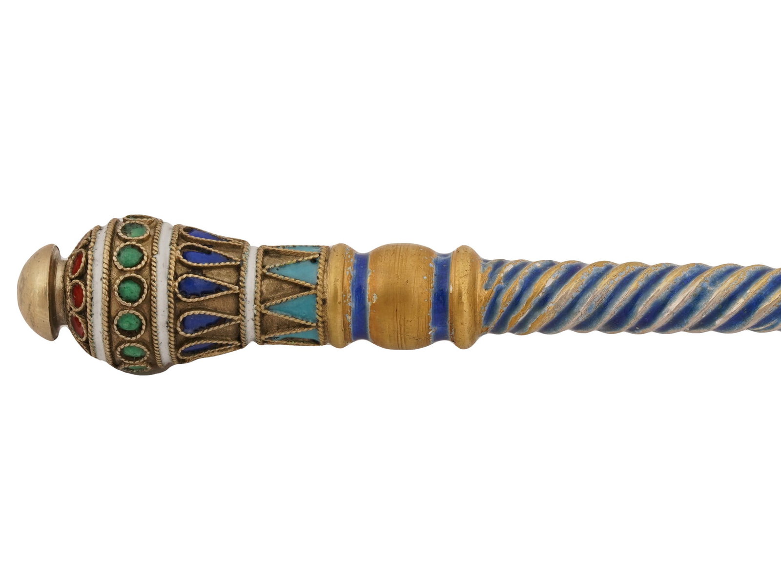 LARGE RUSSIAN GILT SILVER ENAMEL SERVING SPOON - 6