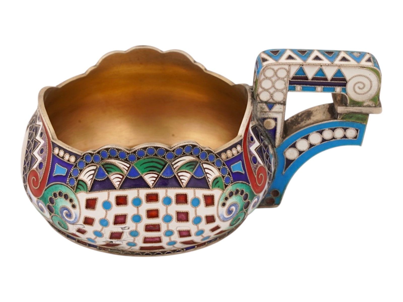 RUSSIAN SILVER CLOISONNE ENAMEL KOVSH LADLE (1 of 10)