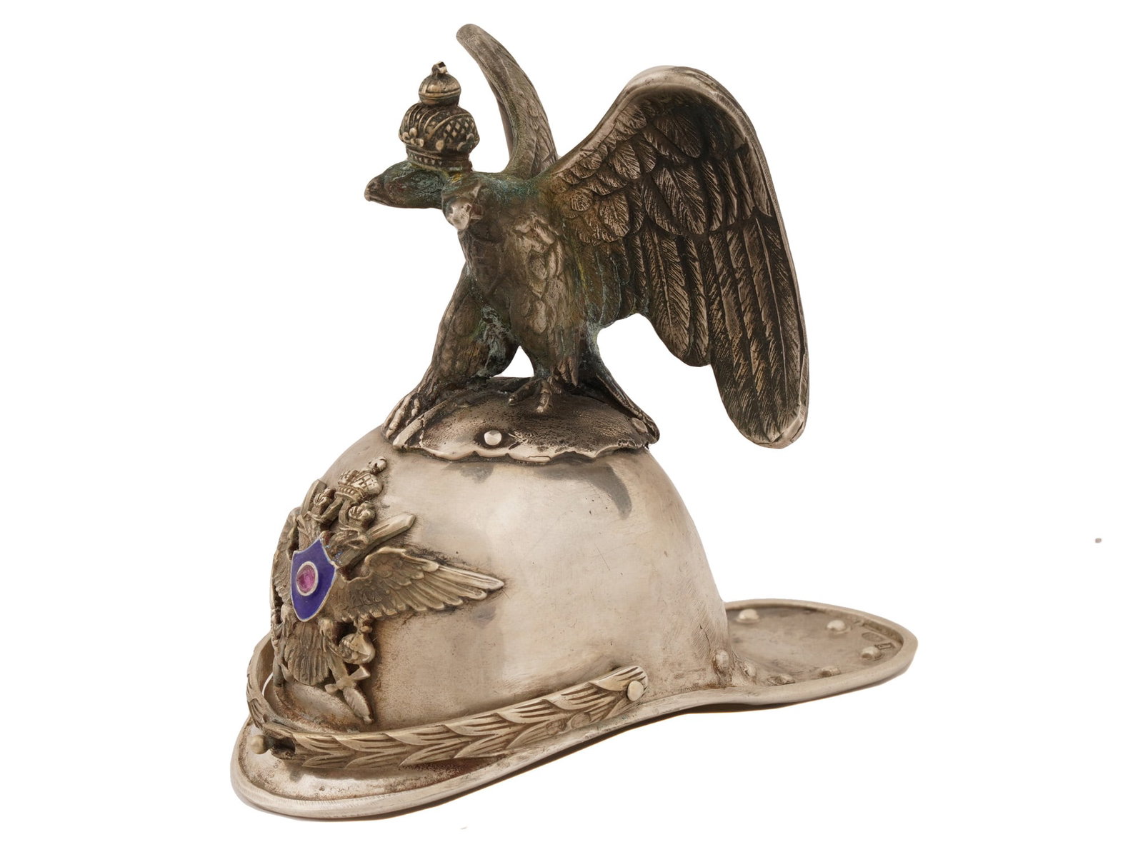 RUSSIAN SILVER STIRRUP CUP MINIATURE HELMET W GEMSTONE (1 of 8)