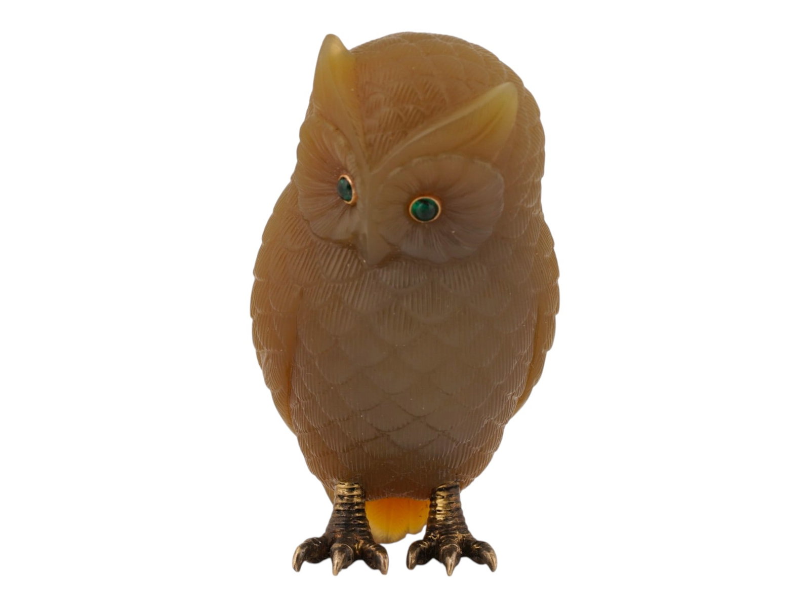 RUSSIAN GILT SILVER AGATE OWL FIGURINE W EMERALD EYES (1 of 12)
