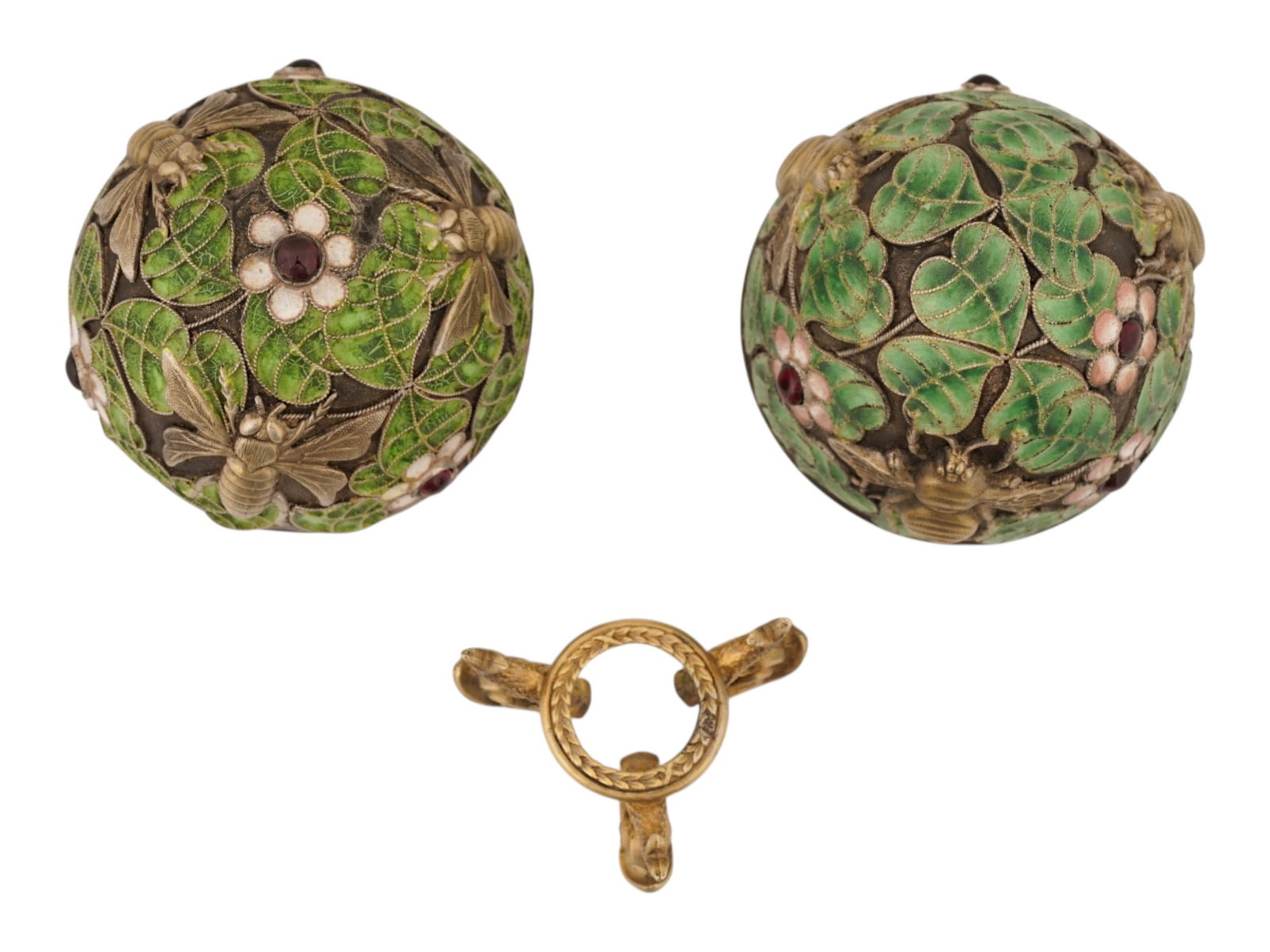 RUSSIAN GILT SILVER ENAMEL EASTER EGG BOX W GEMSTONES - 7