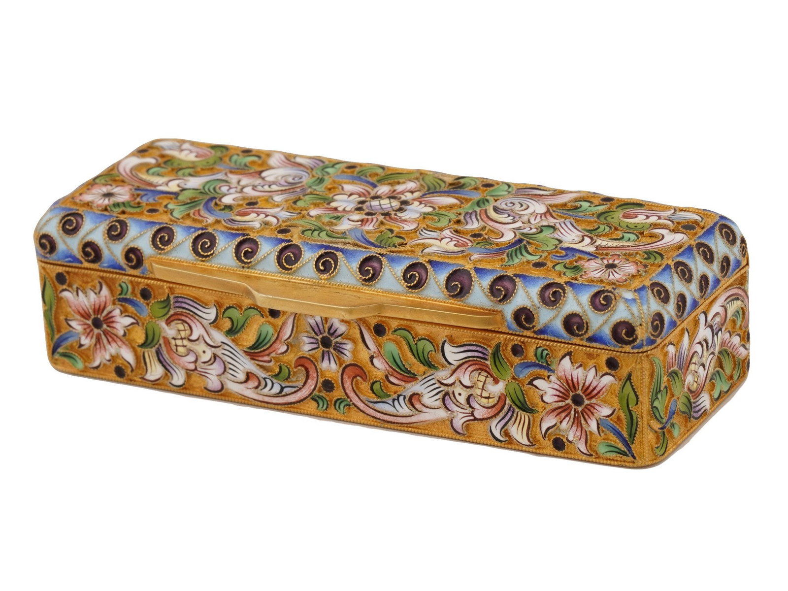 RUSSIAN SILVER CLOISONNE ENAMEL RECTANGULAR BOX - 3
