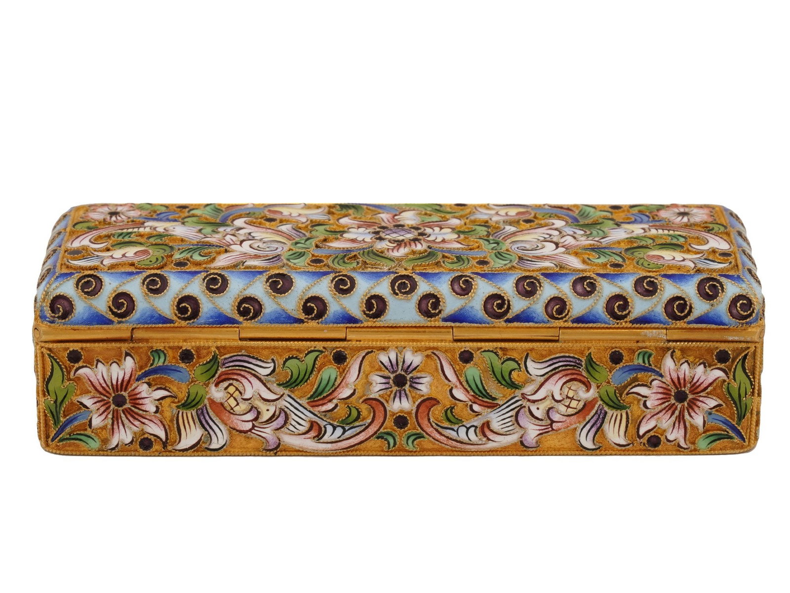 RUSSIAN SILVER CLOISONNE ENAMEL RECTANGULAR BOX - 4