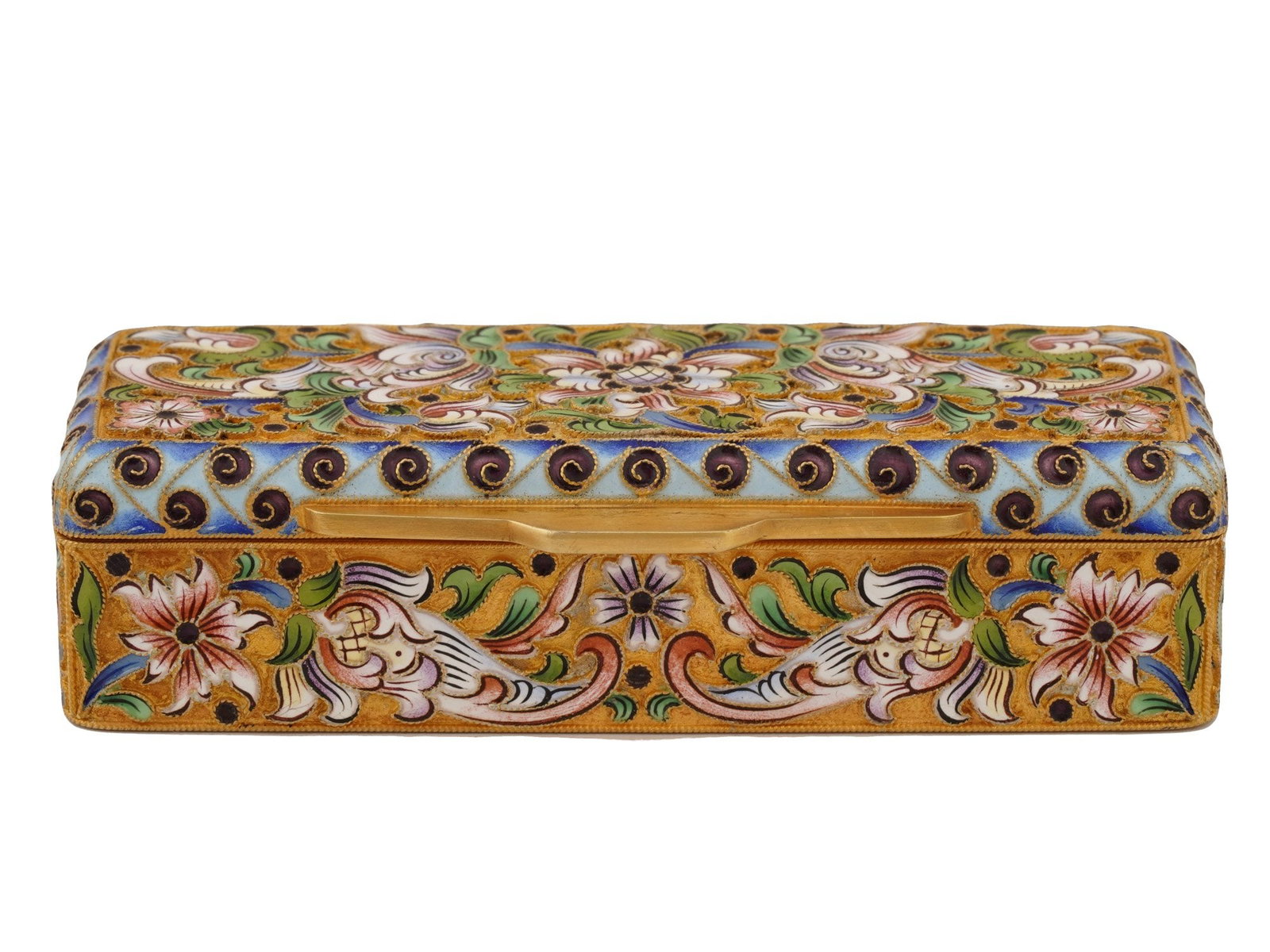 RUSSIAN SILVER CLOISONNE ENAMEL RECTANGULAR BOX - 5