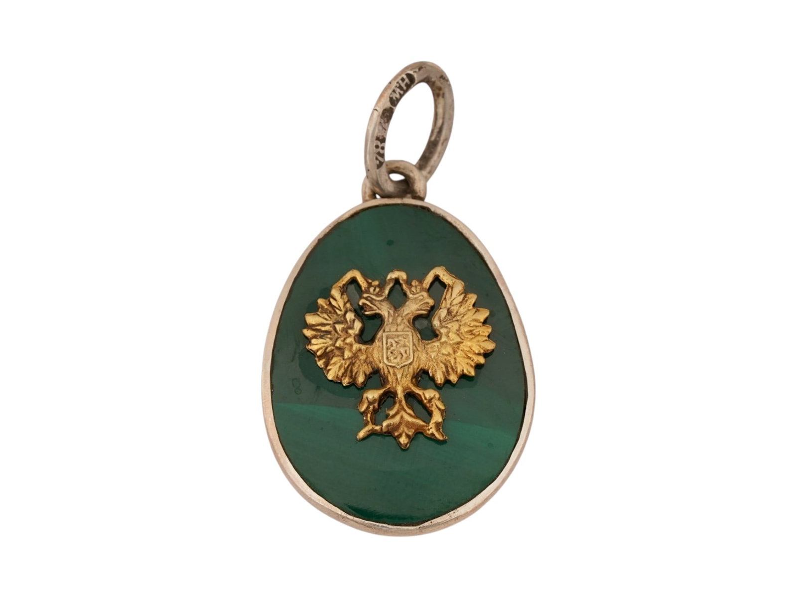 RUSSIAN GILT SILVER CARVED MALACHITE EASTER EGG PENDANT (1 of 5)