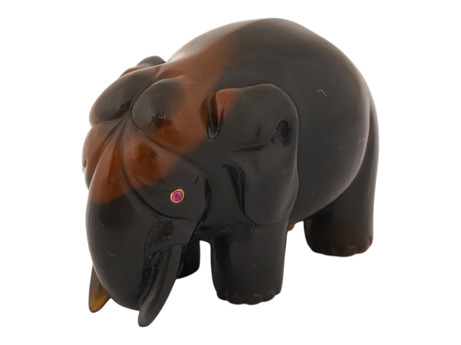 RUSSIAN CARVED AGATE ELEPHANT FIGURINE W GOLD RUBY EYES (1 of 6)