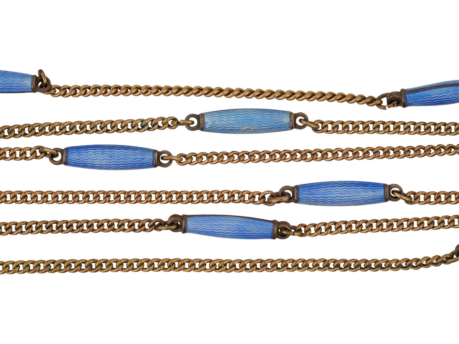 LONG VINTAGE CHAIN NECKLACE W BLUE ELEMENTS MARKED - 4