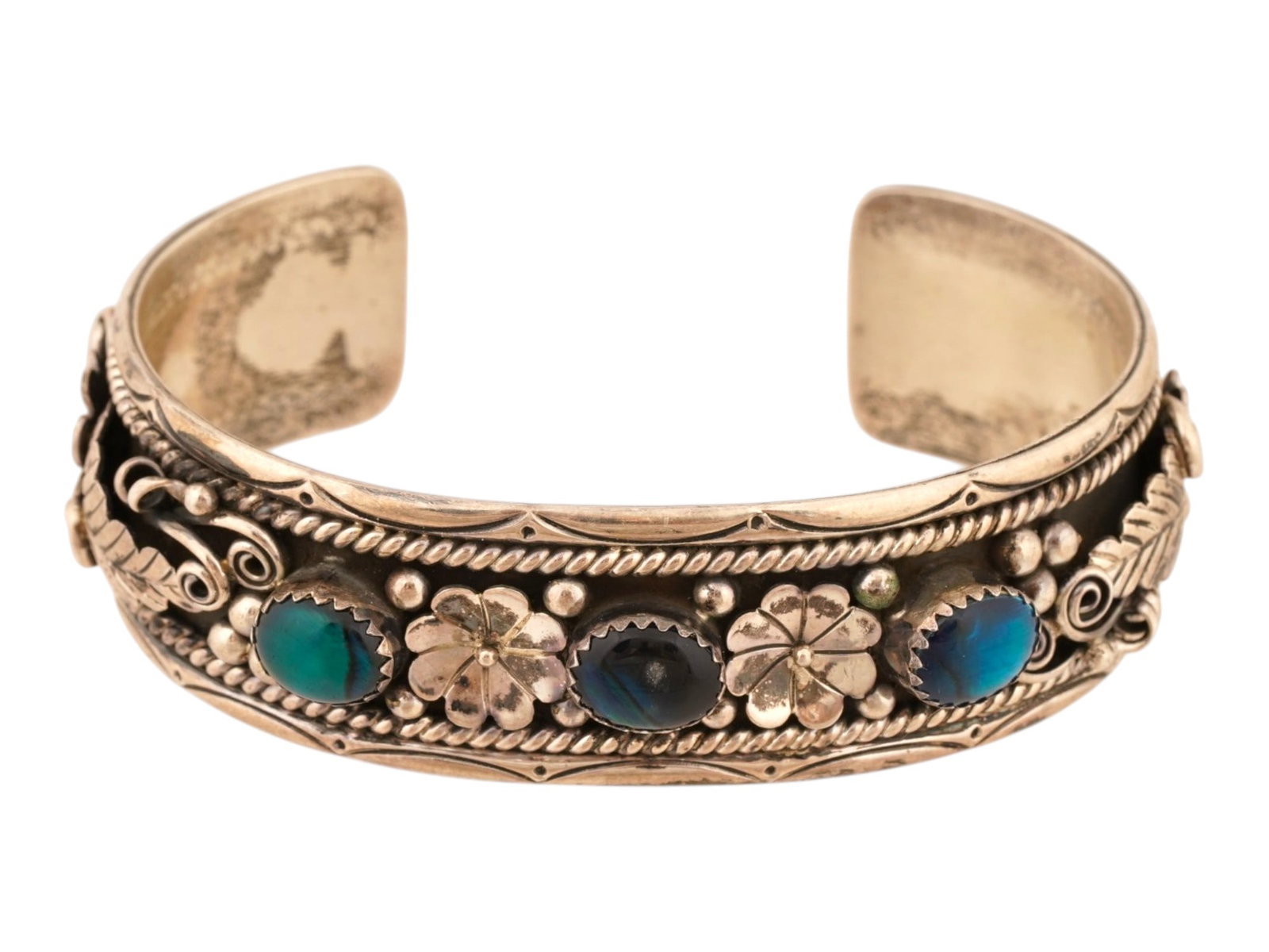 AMERICAN STERLING SILVER CUFF BRACELET W GEMSTONES (1 of 7)