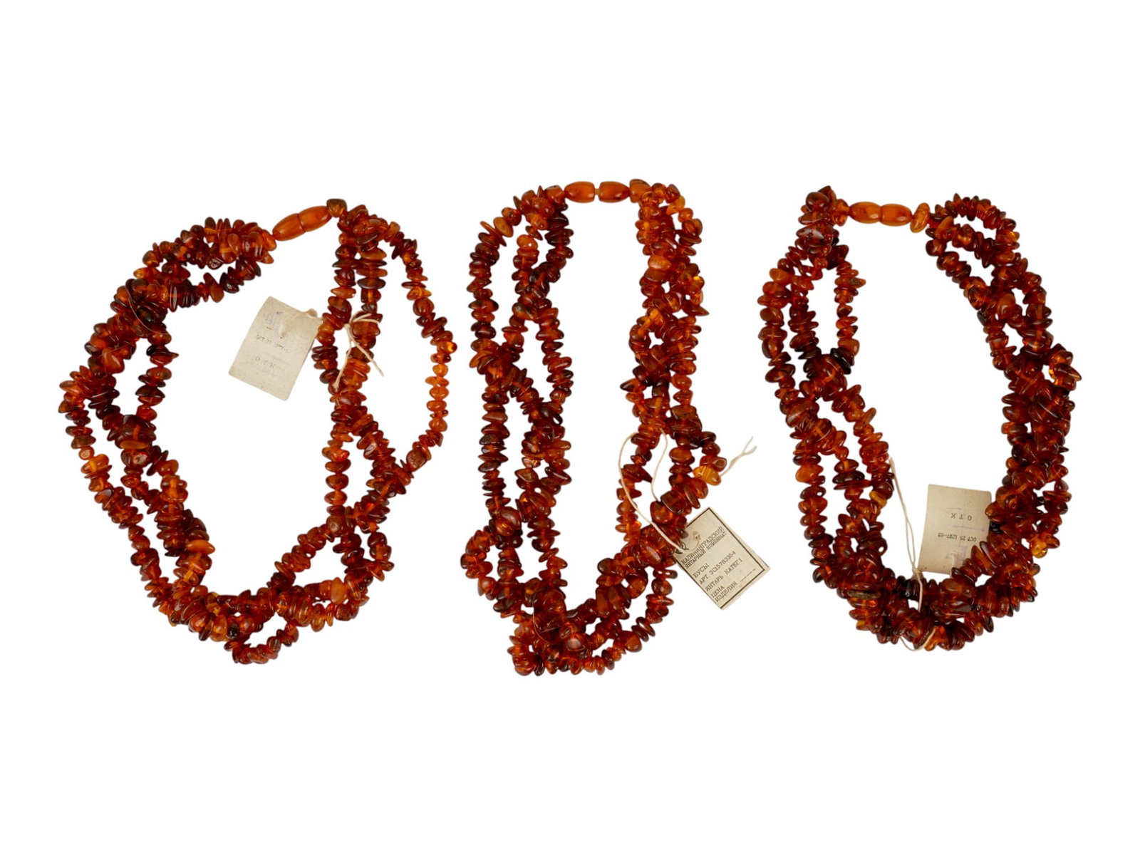 FIVE RUSSIAN SOVIET BALTIC AMBER BEAD NECKLACES - 2