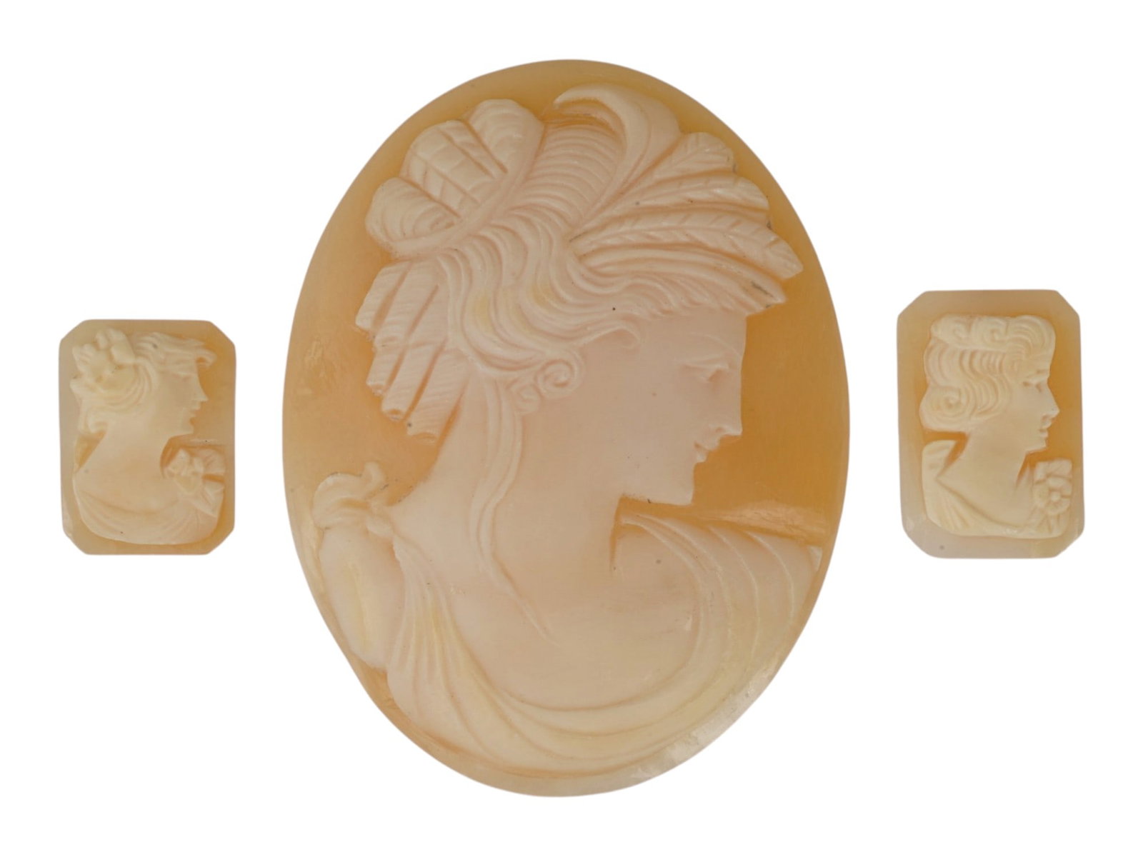 HAND CARVED CONCH SHELL FEMALE PORTRAIT CAMEOS (1 of 4)