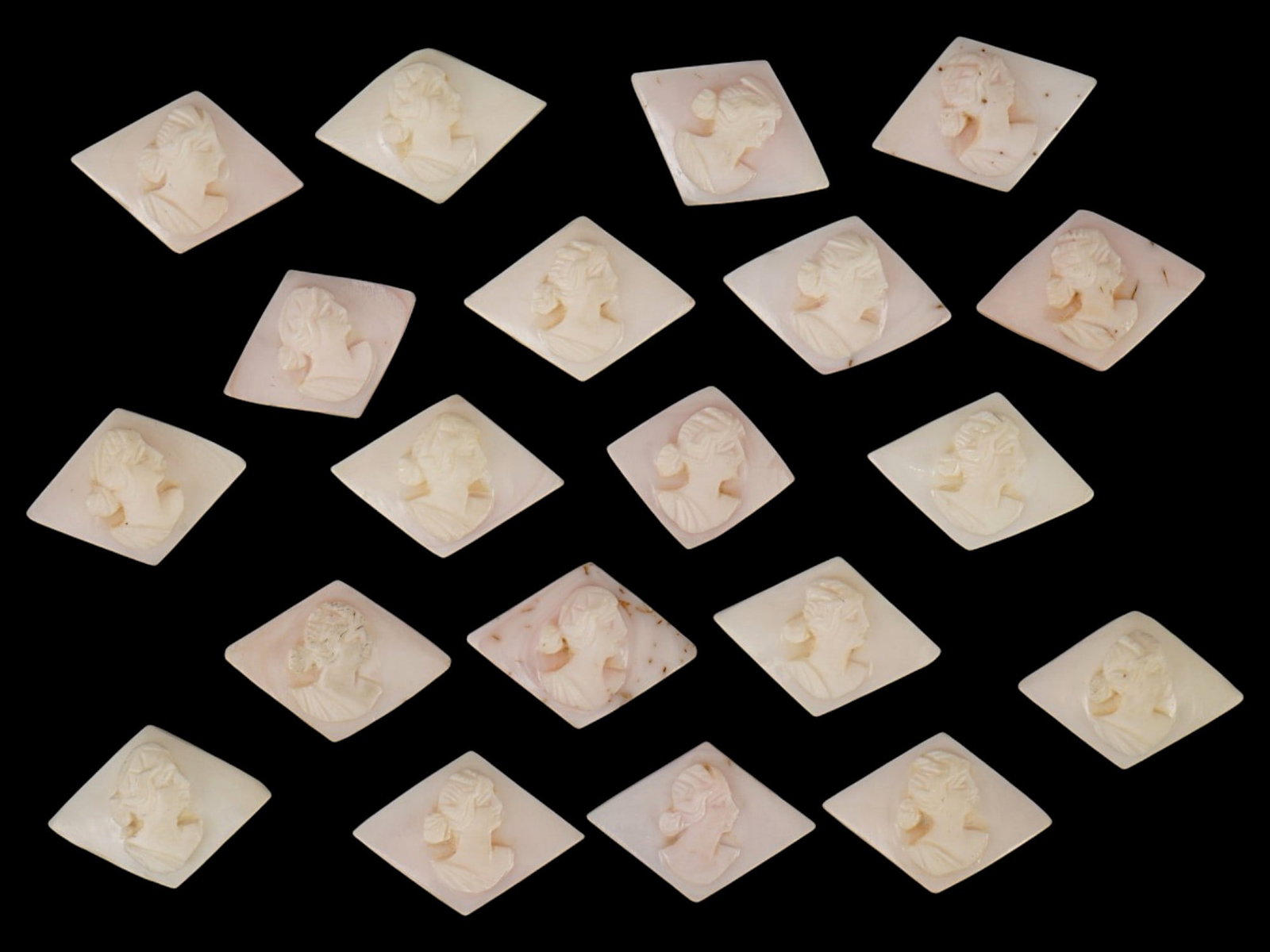 COLLECTION OF 20 CORAL CAMEOS W FEMALE PORTRAITS (1 of 4)