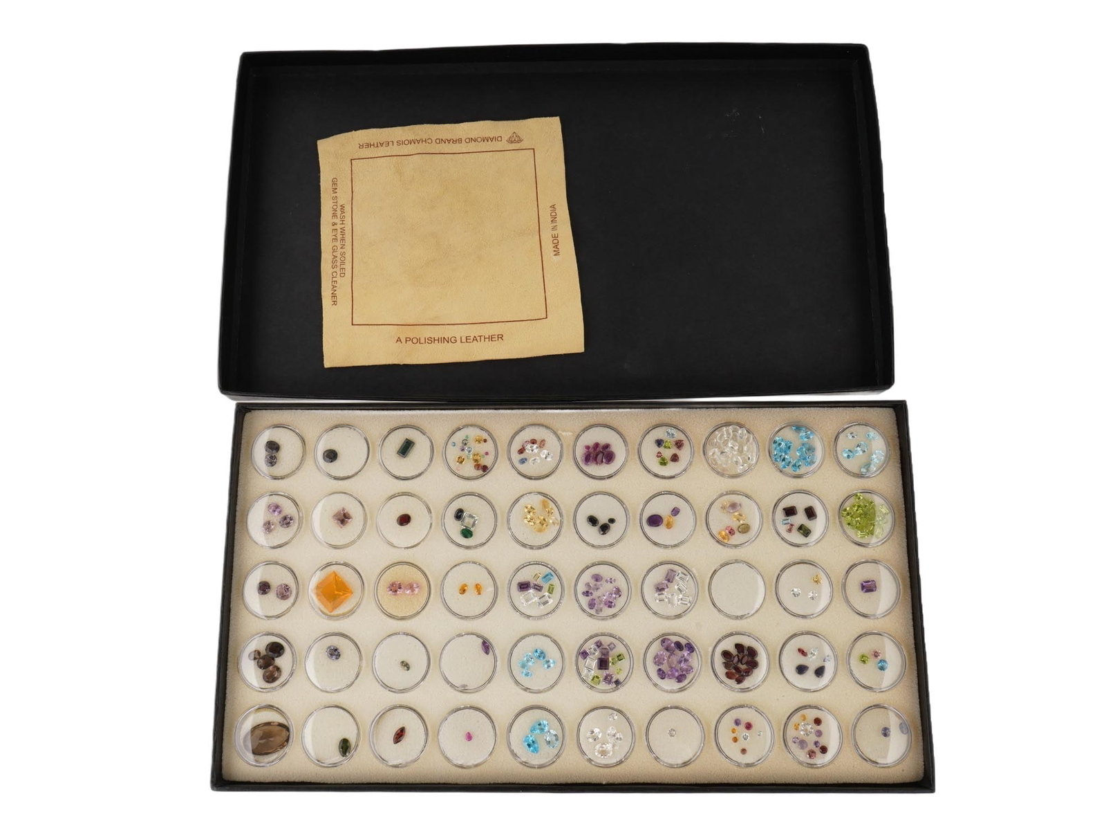 COLLECTION OF ASSORTED FACETED STONES SPECIMENS IN BOX (1 of 7)