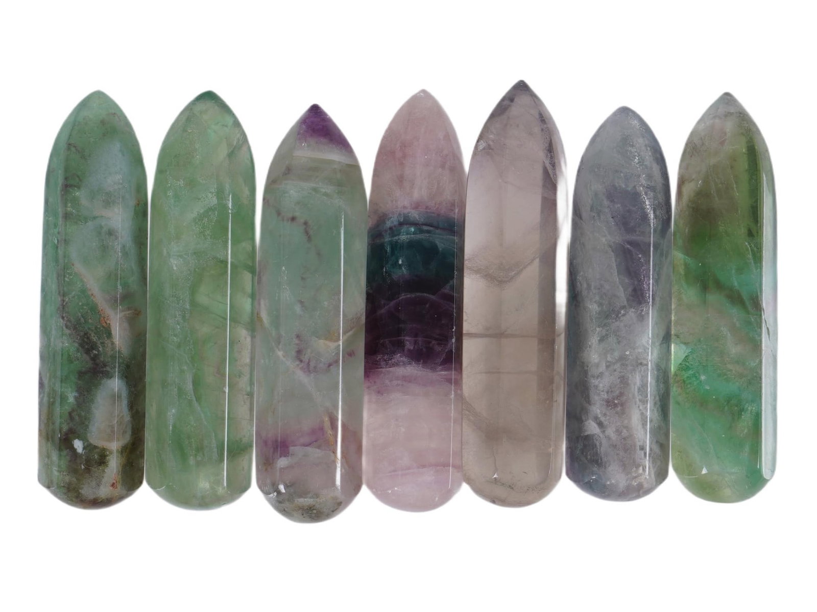 SET OF 7 CARVED FLUORITE WAND CRYSTALS (1 of 2)