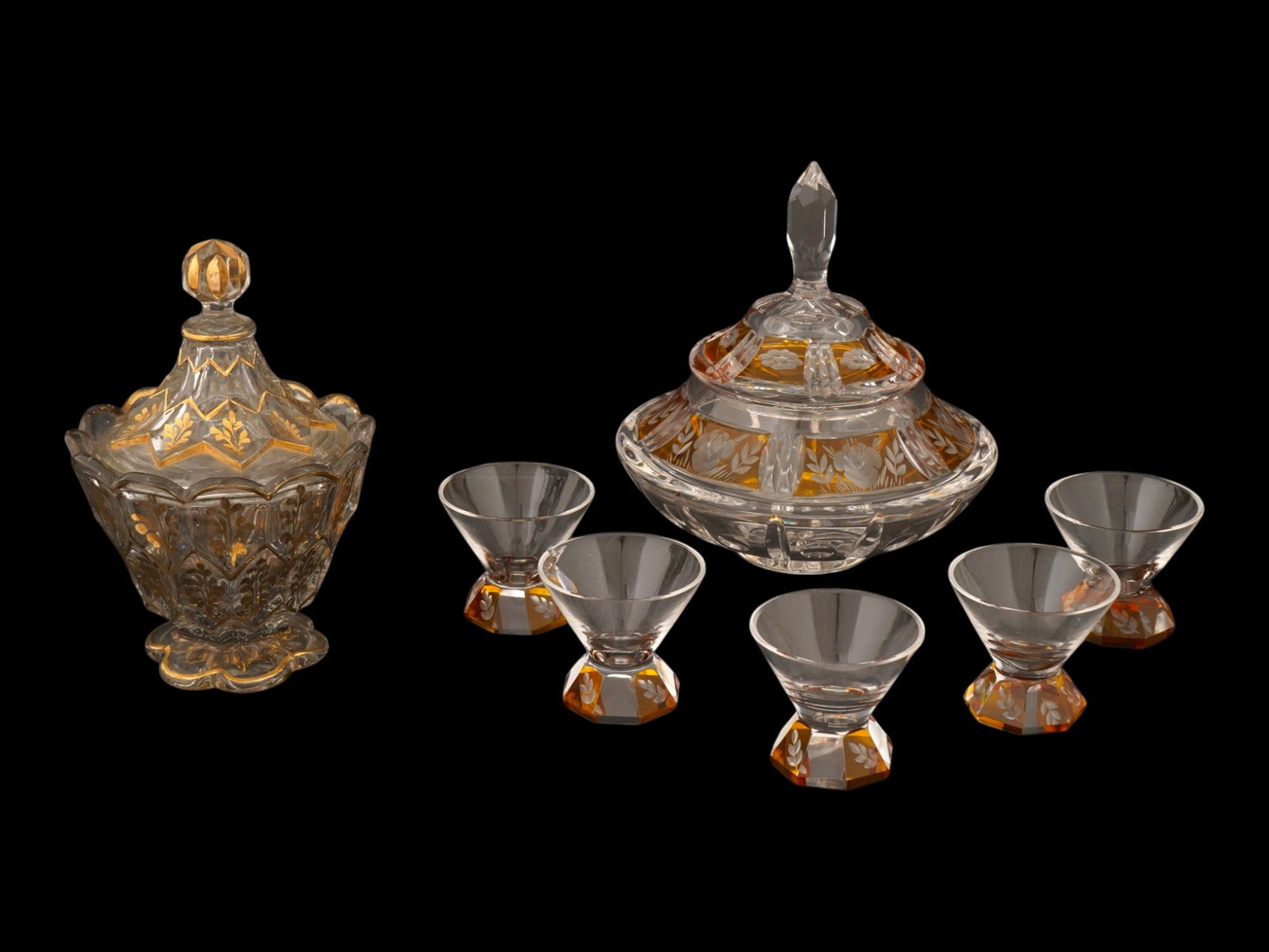 SEVEN PIECE BOHEMIAN GILT AND CUT CRYSTAL SERVICE (1 of 11)
