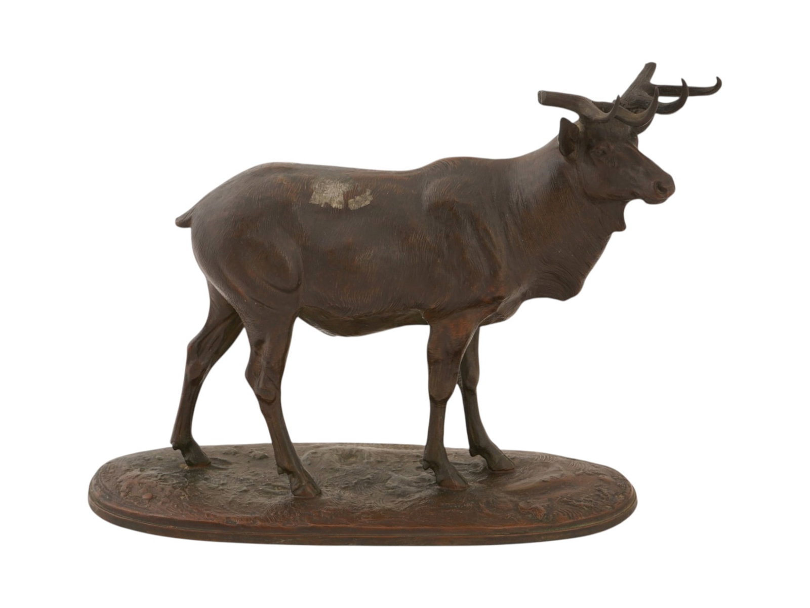 LOUIS PAUL JONAS AMERICAN BRONZE SCULPTURE OF A MOOSE: Louis Paul Jonas, American, 1894 to 1971, brown-patinated bronze figurine of a moose. Signed and dated 1931 on the base. Born in Budapest, Hungary, Louis Jonas emigrated to the U.S. at the age of 12. 