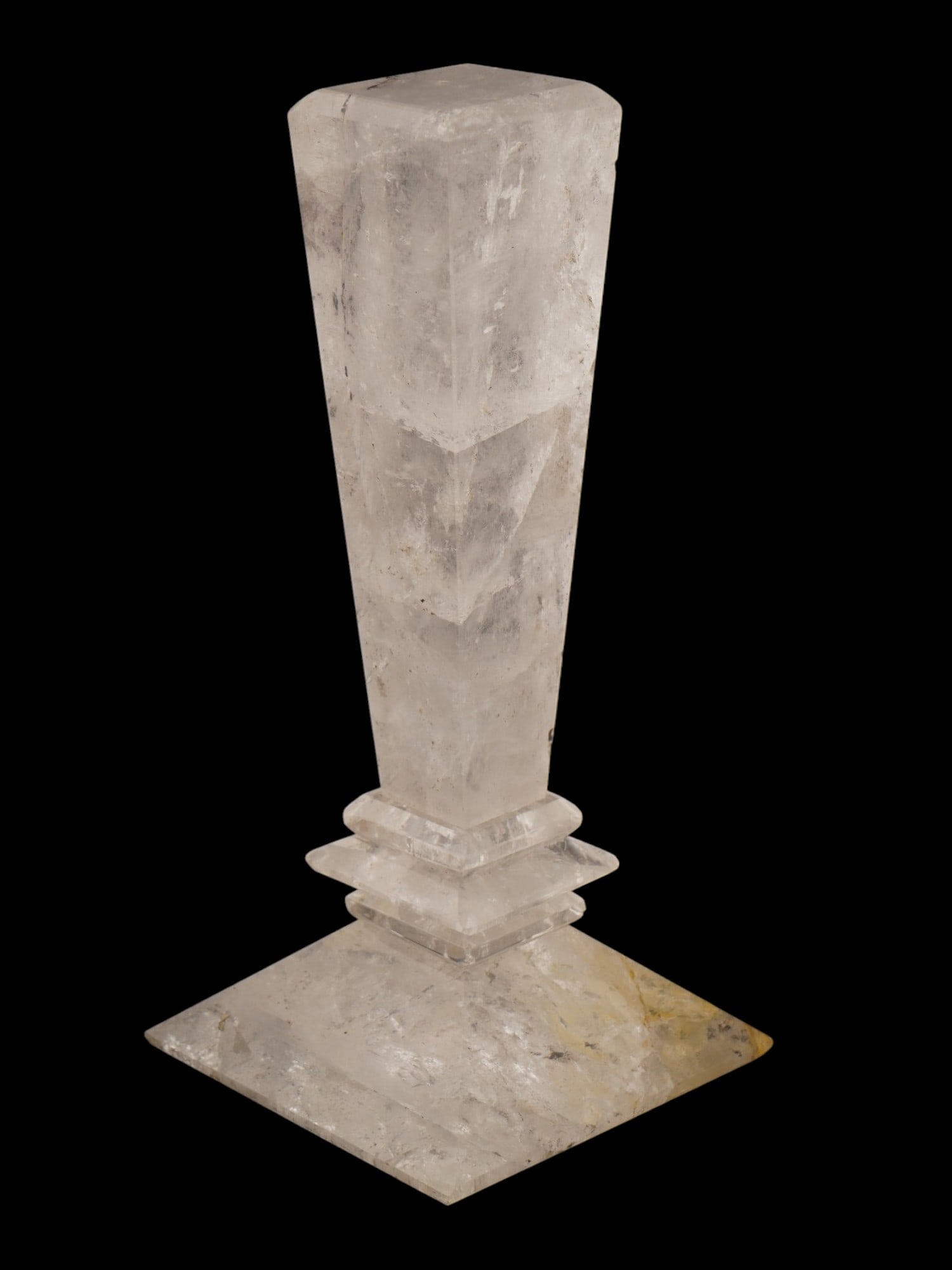 LARGE ANTIQUE ROCK CRYSTAL WAX SEAL HANDLE: A large antique cut natural rock crystal tabletop seal handle for sealing wax. Presumably of European origin, second half of the 19th century. The item is designed in the shape of a faceted obelisk fr
