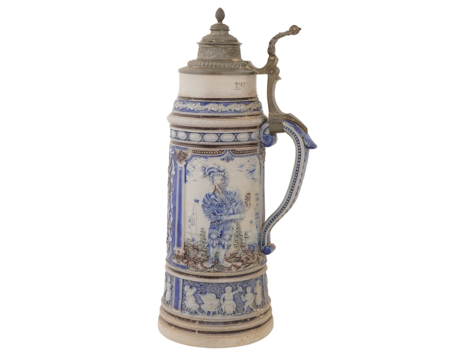LARGE VTG GERMAN STONEWARE BLUE AND WHITE BEER STEIN (1 of 8)