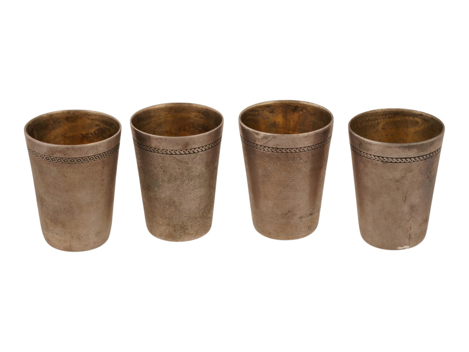SET OF FOUR RUSSIAN SILVER PLATED VODKA SHOT CUPS (1 of 5)