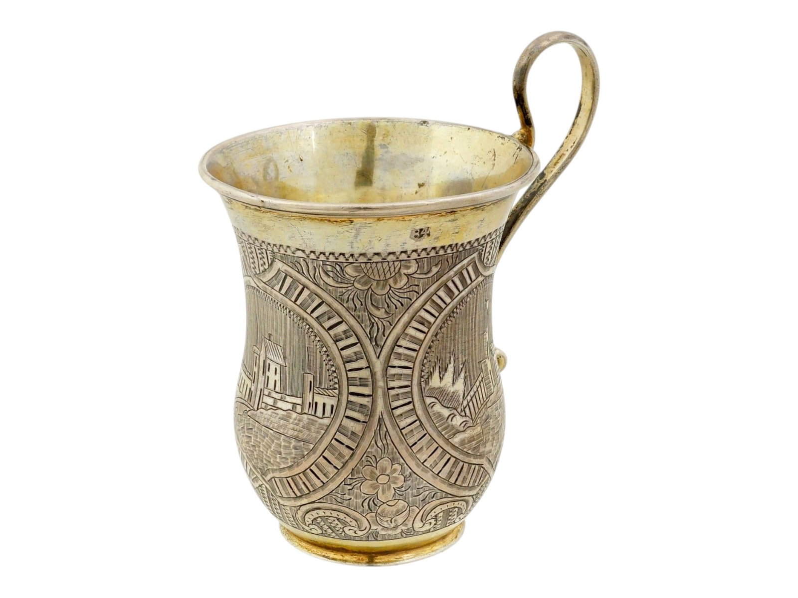 RUSSIAN GILT SILVER BLACK NIELLO TEA CUP ENGRAVED DECOR (1 of 11)