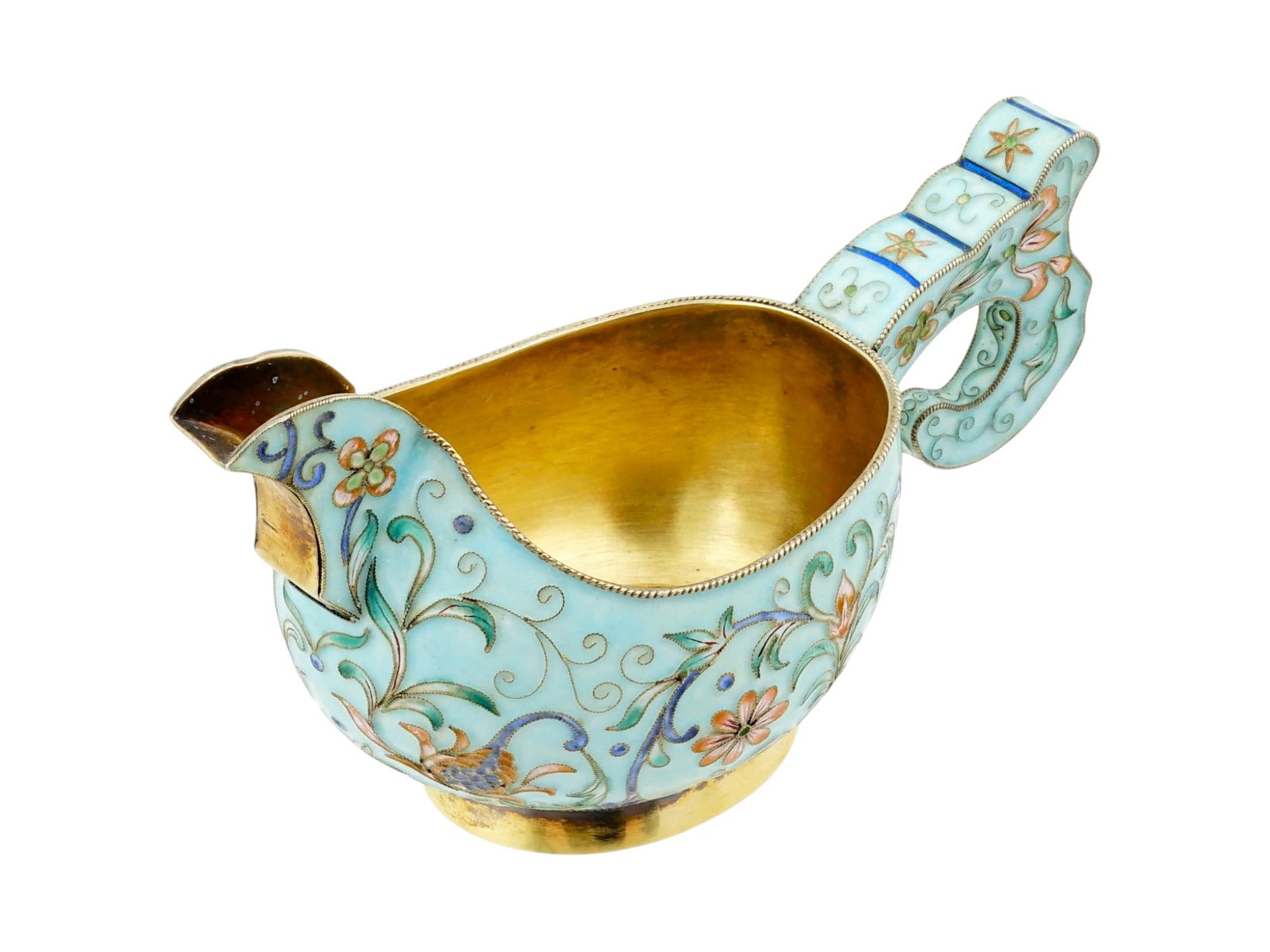 RUSSIAN GILT SILVER CLOISONNE ENAMEL KOVSH LADLE (1 of 12)