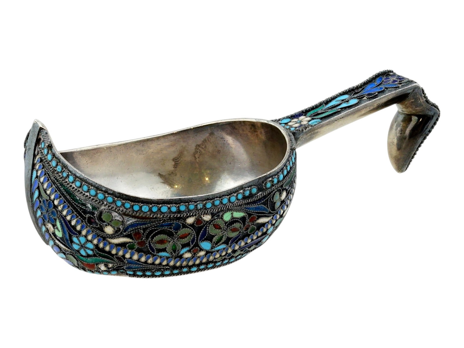 RUSSIAN SILVER FILIGREE CLOISONNE ENAMEL KOVSH LADLE (1 of 8)