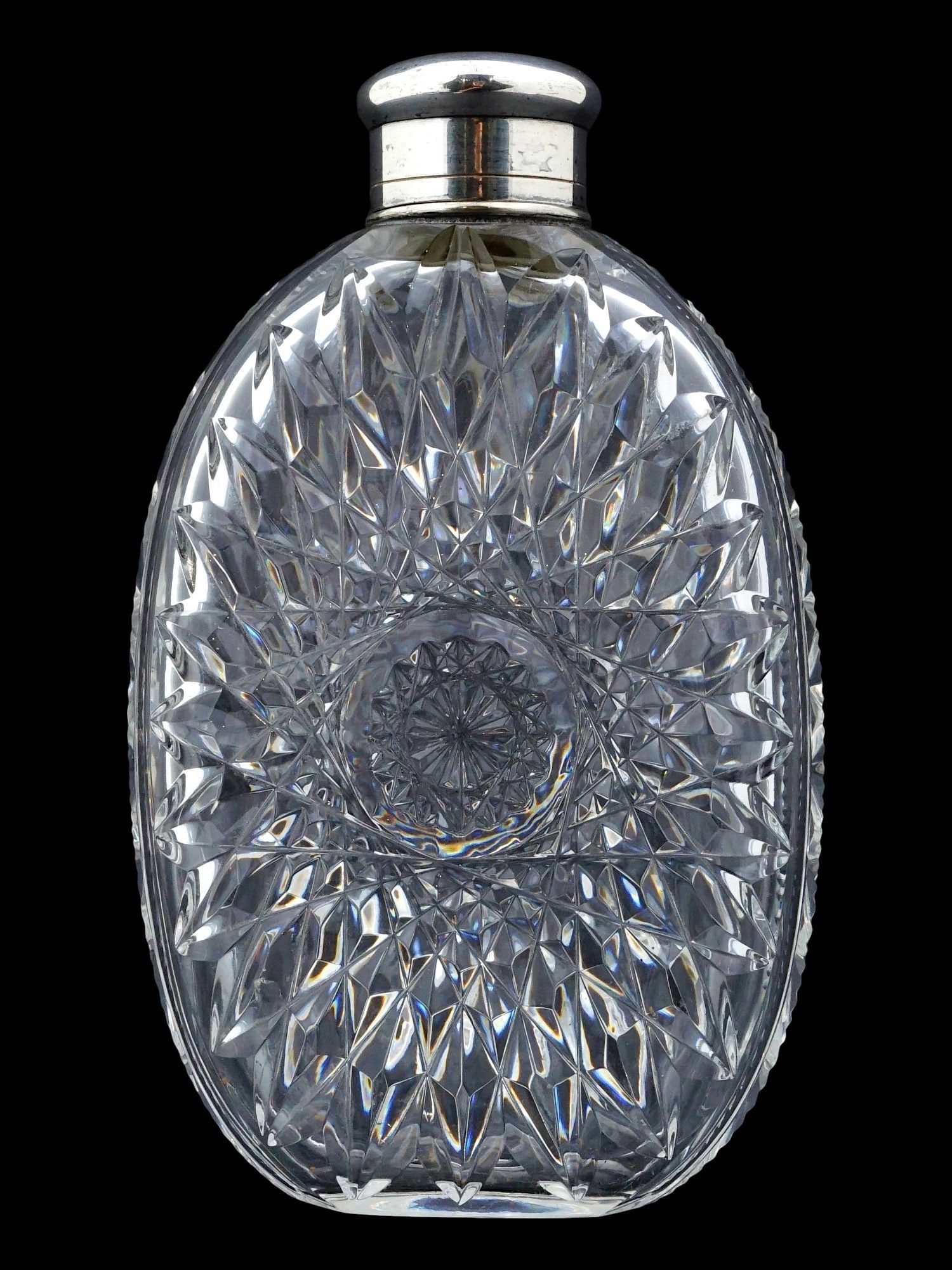 ANTIQUE VICTORIAN CUT CRYSTAL SILVER POCKET FLASK (1 of 16)