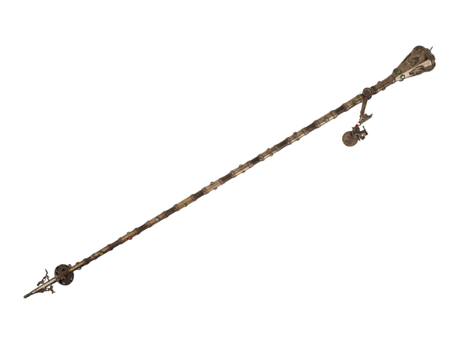 BOLIVIAN SILVER MOUNTED CEREMONIAL STAFF WITH COIN (1 of 20)
