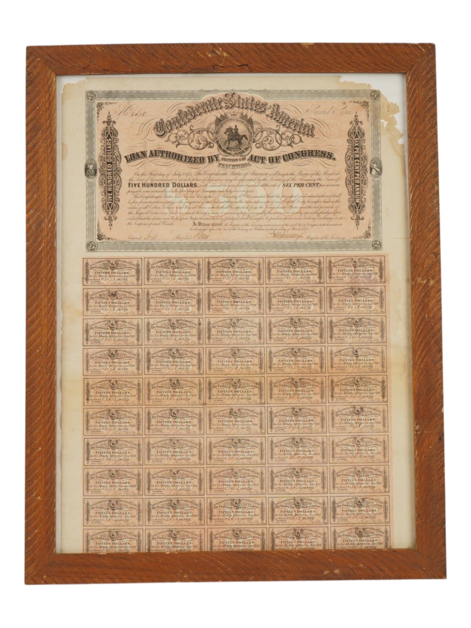ANTIQUE CONFEDERATE STATES OF AMERICA 500 USD WAR BOND (1 of 13)
